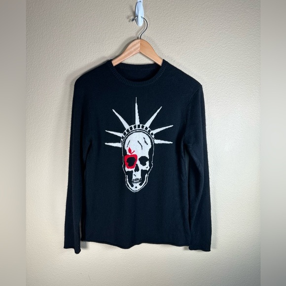 A&G Amal Guessous Los Angeles Vintage 100% Cashmere Black Skull Print Sweater - Picture 1 of 7